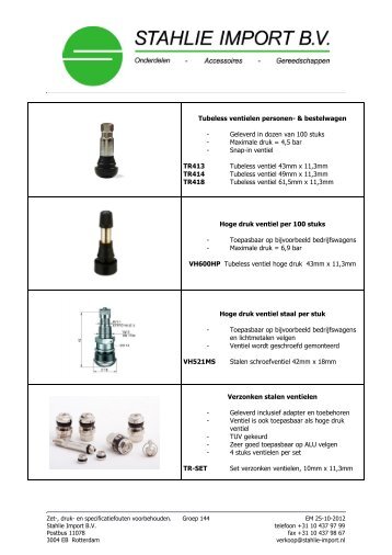 Tubeless ventielen personen- & bestelwagen ... - Stahlie Import BV