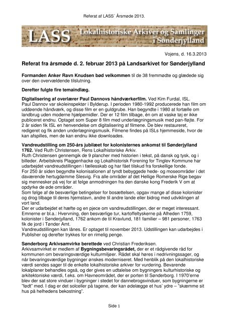 Referat fra årsmøde d. 2. februar 2013 på Landsarkivet for ... - LASS