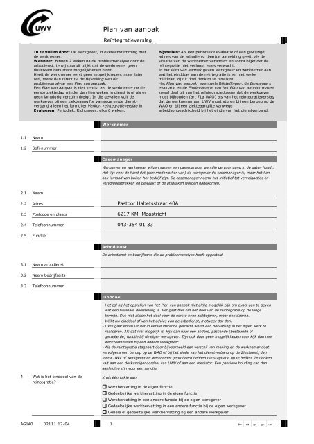 Formulier 'Plan van aanpak' - MosaLira