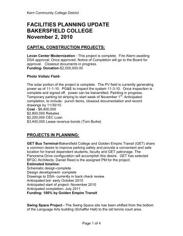 FACILITIES PLANNING UPDATE - Accreditation - Bakersfield College