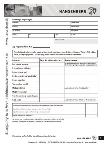 Ansøgning til erhvervsuddannelse (ansøgere over 18 ... - Hansenberg