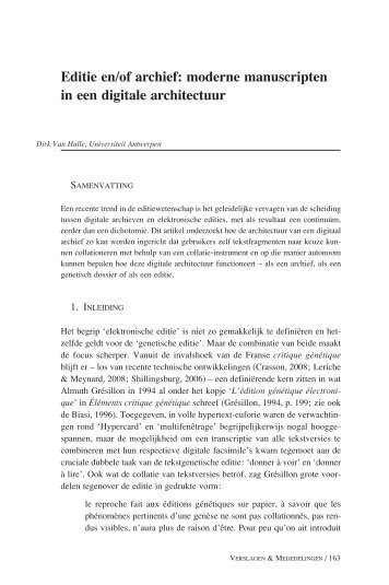 Editie en/of archief: moderne manuscripten in een digitale architectuur