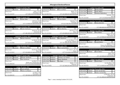 Afhangbord Bardienstplanner - TV Alkemade