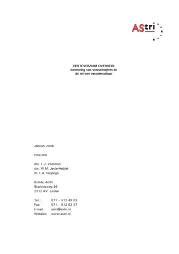 Ziekteverzuim Overheid: Normering van verzuimcijfers en de rol - AStri