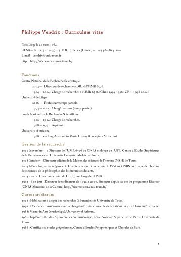 Curriculum vitae - UMR 6576 - Université François Rabelais