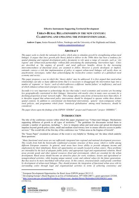 Andrew Copus, Urban-rural relationships in the new century