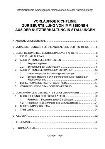 Vorläufige Richtlinie zur Beurteilung von Immissionen aus der