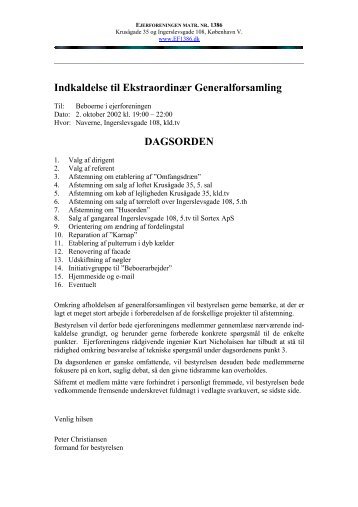 Indkaldelse til Ekstraordinær Generalforsamling ... - EF1386