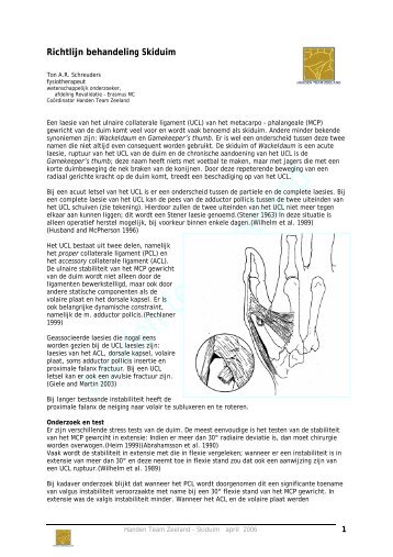 Richtlijn behandeling Skiduim - Handen Team Zeeland