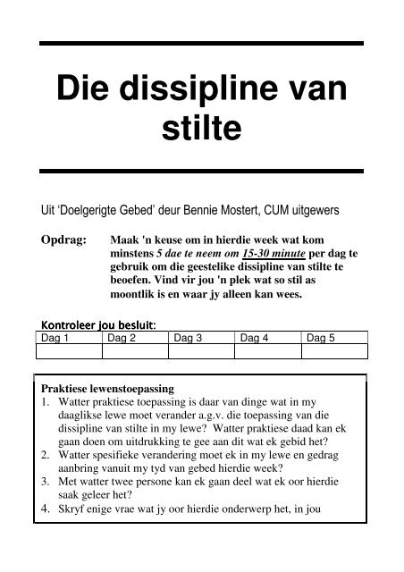 Die dissipline van stilte - Business Prayer Watch