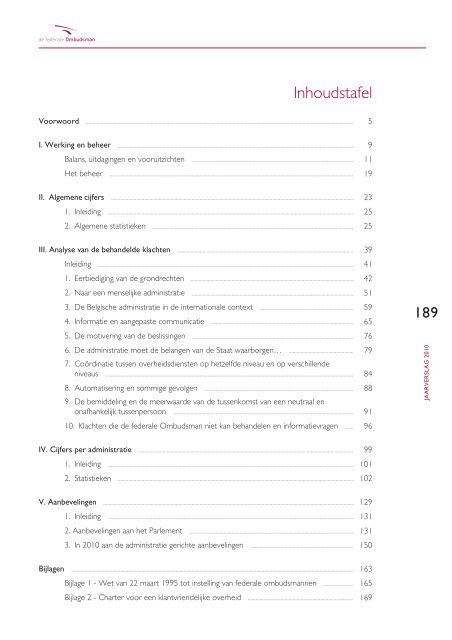 jaarverslag 2010 de federale Ombudsman JAARVERSLAG - EOI