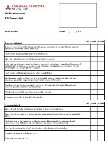 ADHD-vragenlijst - Neurologie Zeeland