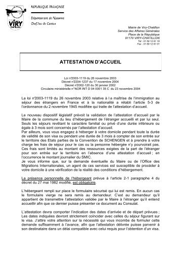 ATTESTATION D ACCUEIL - Ville de Viry-chatillon