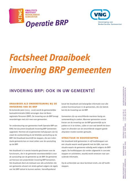 Factsheet Draaiboek invoering BRP gemeenten - KING