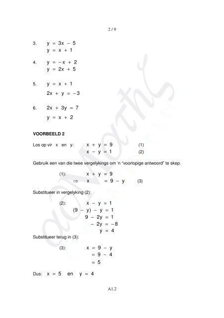 MODULE 1 : GELYKTYDIGE LINEÊRE VERGELYKINGS ... - AdMaths