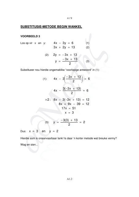 MODULE 1 : GELYKTYDIGE LINEÊRE VERGELYKINGS ... - AdMaths