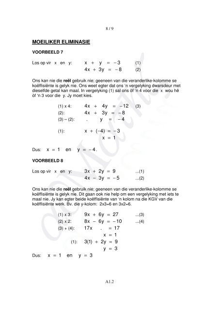 MODULE 1 : GELYKTYDIGE LINEÊRE VERGELYKINGS ... - AdMaths