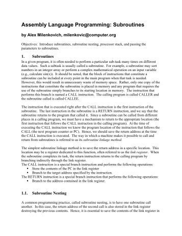 Assembly Language Programming: Subroutines