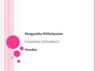 Margaretha Wilhelmsson Linköping University Sweden