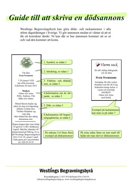 Guide till att skriva en dödsannons - Westlings Begravningsbyrå