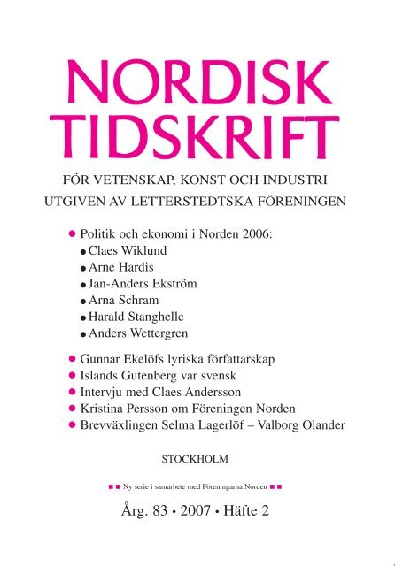 Nordisk Tidskrift 2/07 - Letterstedtska föreningen
