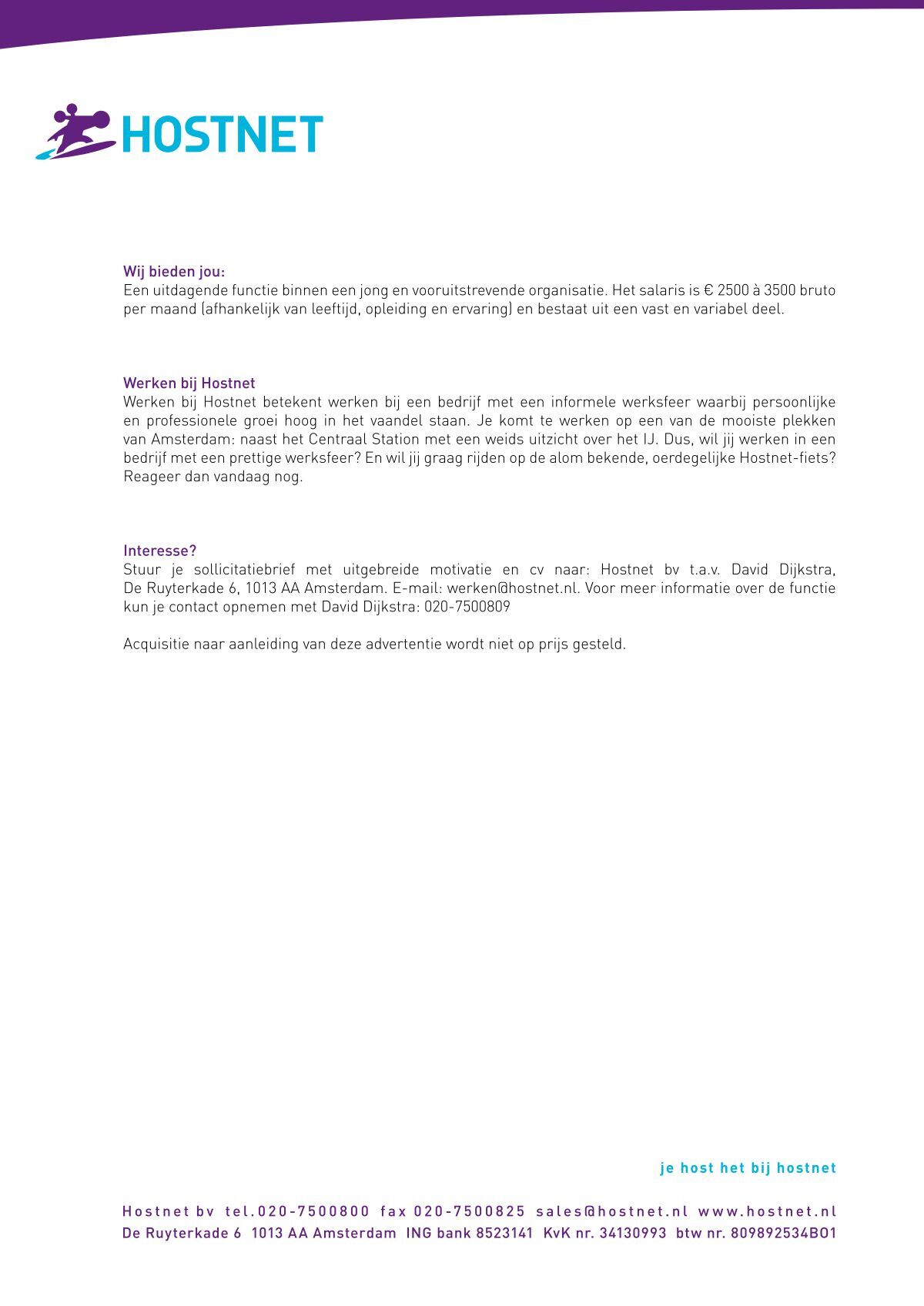Vacature Accountmanager (v/m) vanaf 32 uur, per direct - Hostnet.