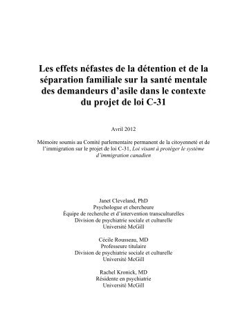 Les effets néfastes de la détention et de la séparation familiale sur la ...