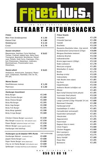 Bekijk hier het volledige snackaanbod - Frituur Friethuis Menen