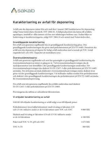 Karakterisering av avfall för deponering - Sakab