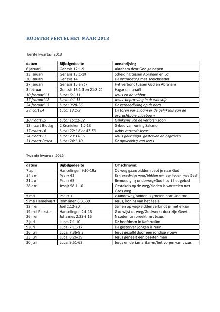 ROOSTER VERTEL HET MAAR 2013 - Stichting Vertel Het Maar