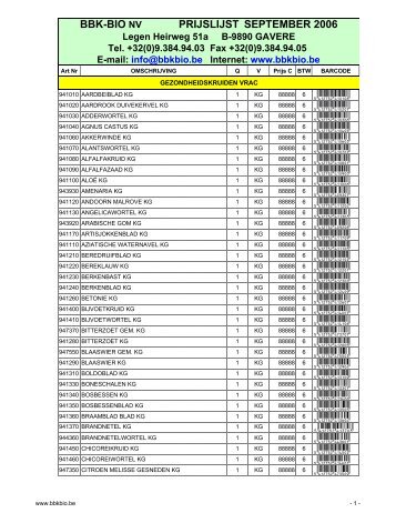 Prijslijst voll NL 290906_zonderwinkelprijs - BBK-BIO