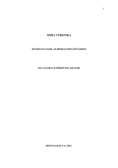 Olvasásellenőrző feladatok - Spira Veronika honlapja
