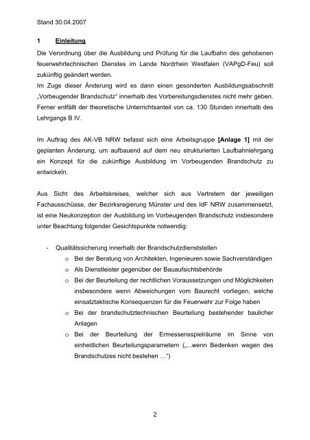 Änderung der Vapgd Feu NRW Hier: Erarbeitung eines - AGBF NRW