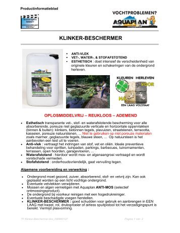 en waterafstotende bescherming - Klinker-Beschermer - Aquaplan