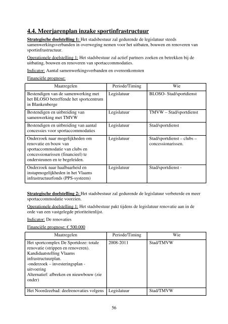 Sportbeleidsplan 2008-2013 - Sport - Stad Blankenberge