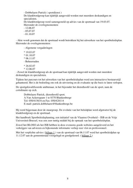 Sportbeleidsplan 2008-2013 - Sport - Stad Blankenberge
