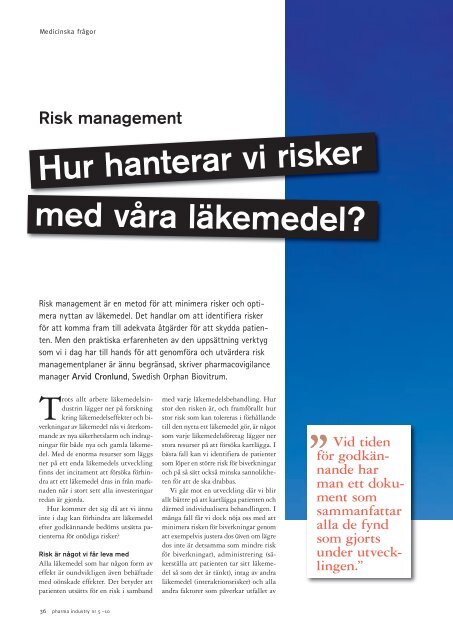 Hur hanterar vi risker med våra läkemedel? - Pharma Industry