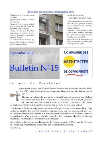 Bulletin N°15 - Compagnie des Architectes de Copropriété