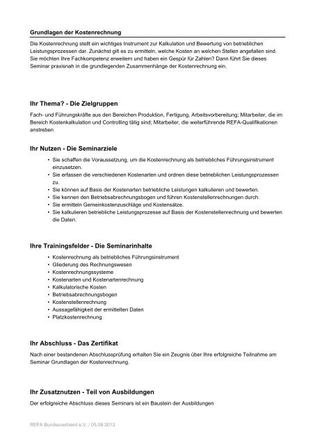 Grundlagen der Kostenrechnung als PDF Datei - Refa