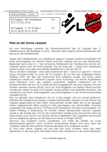 Spielbericht Cappeln - Varrelbusch - Vechta - Volleyball-cappeln.de