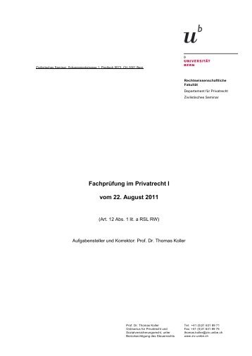 Prüfung mit Lösungsskizze (pdf, 375KB) - Zivilistisches Seminar ...