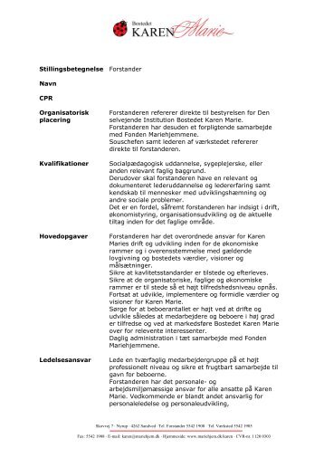 Stillingsbetegnelse Navn CPR Organisatorisk ... - Mariehjemmene