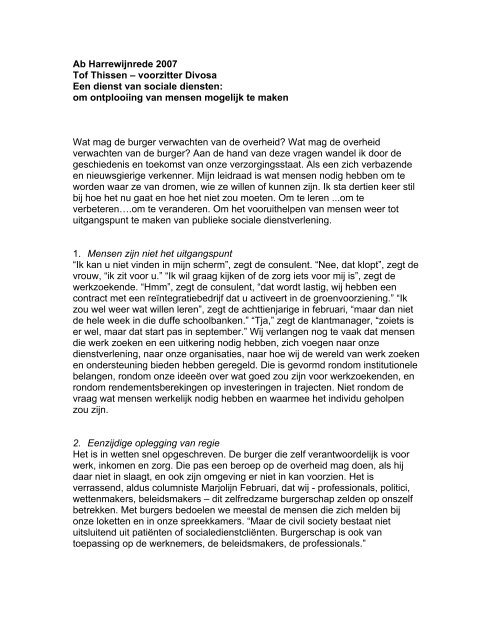 2007: voorzitter Tof Thissen van Divosa, vereniging van directeuren ...