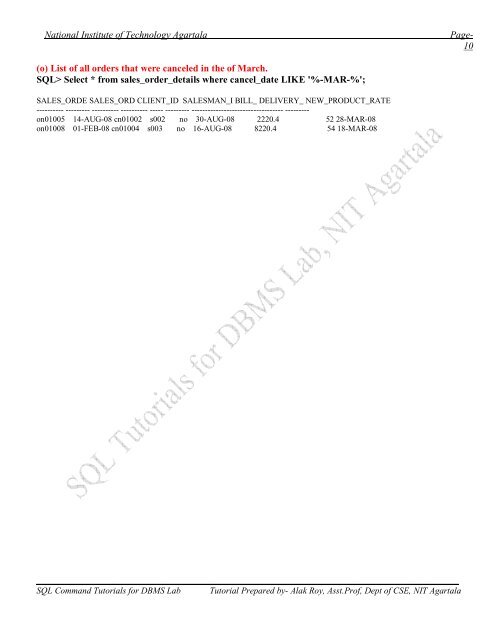 SQL Command Tutorials -:: DBMS LAB ASSIGNMENT ... - Alak Roy