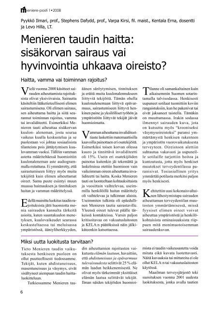Suomen Meniere-liitto, Meniere-Förbundet i Finland - sivukoti.com
