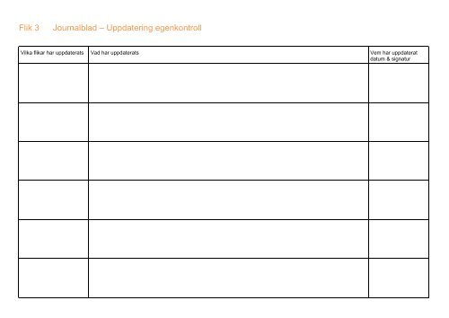 Flik 3 Journalblad – Uppdatering egenkontroll