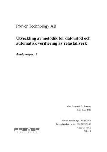 Prover Technology AB Utveckling av metodik för datorstöd och ...
