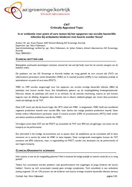 Is er evidentie voor point of care testen - UZ Leuven