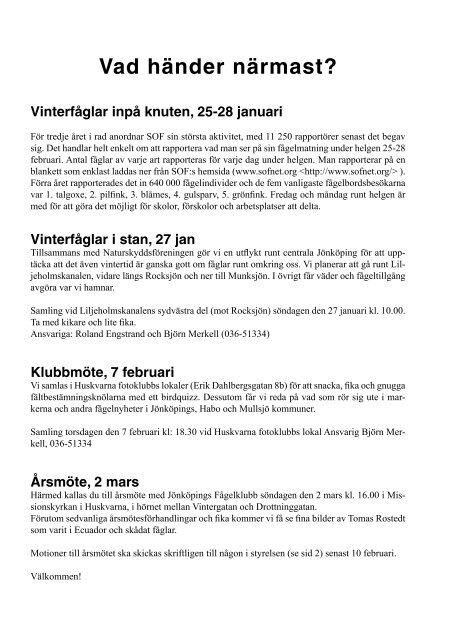 Fåglar i Södra Vätterbygden 1-2008 - Jönköpings Fågelklubb
