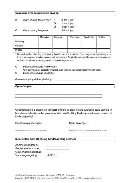 Inschrijfformulier PDF - Kinderopvang Liemeer